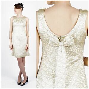 Vintage 1960s Gold Quilted Brocade Party Dress with Bow by Jan Sue | XS/Small